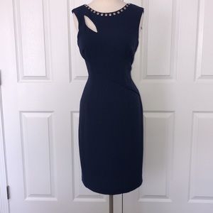 Adrianna Papell Stud detail navy blue sheath dress (size:8)